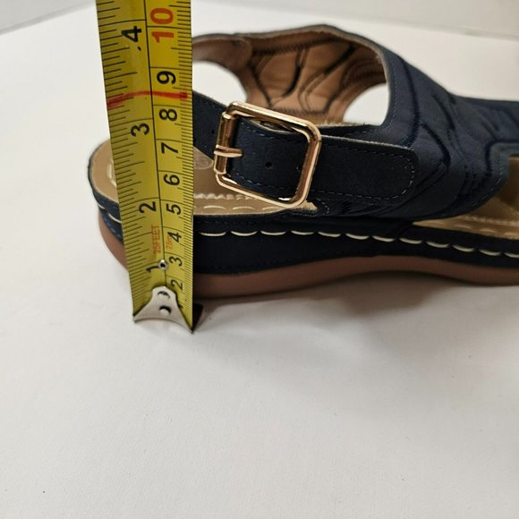 Women Blue Sandals Summer Slippers Open Toe Shoes Size 42 Slope Heel - Picture 11 of 12